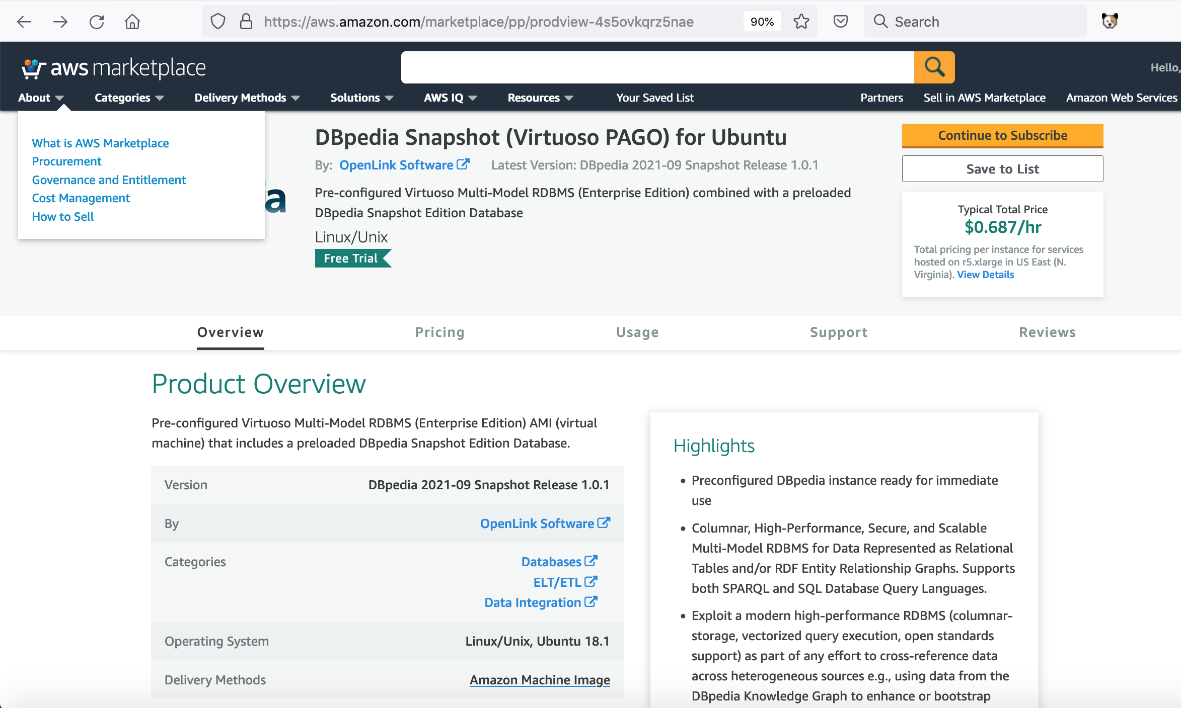 AWS Marketplace DBpedia Live (Virtuoso PAGO)